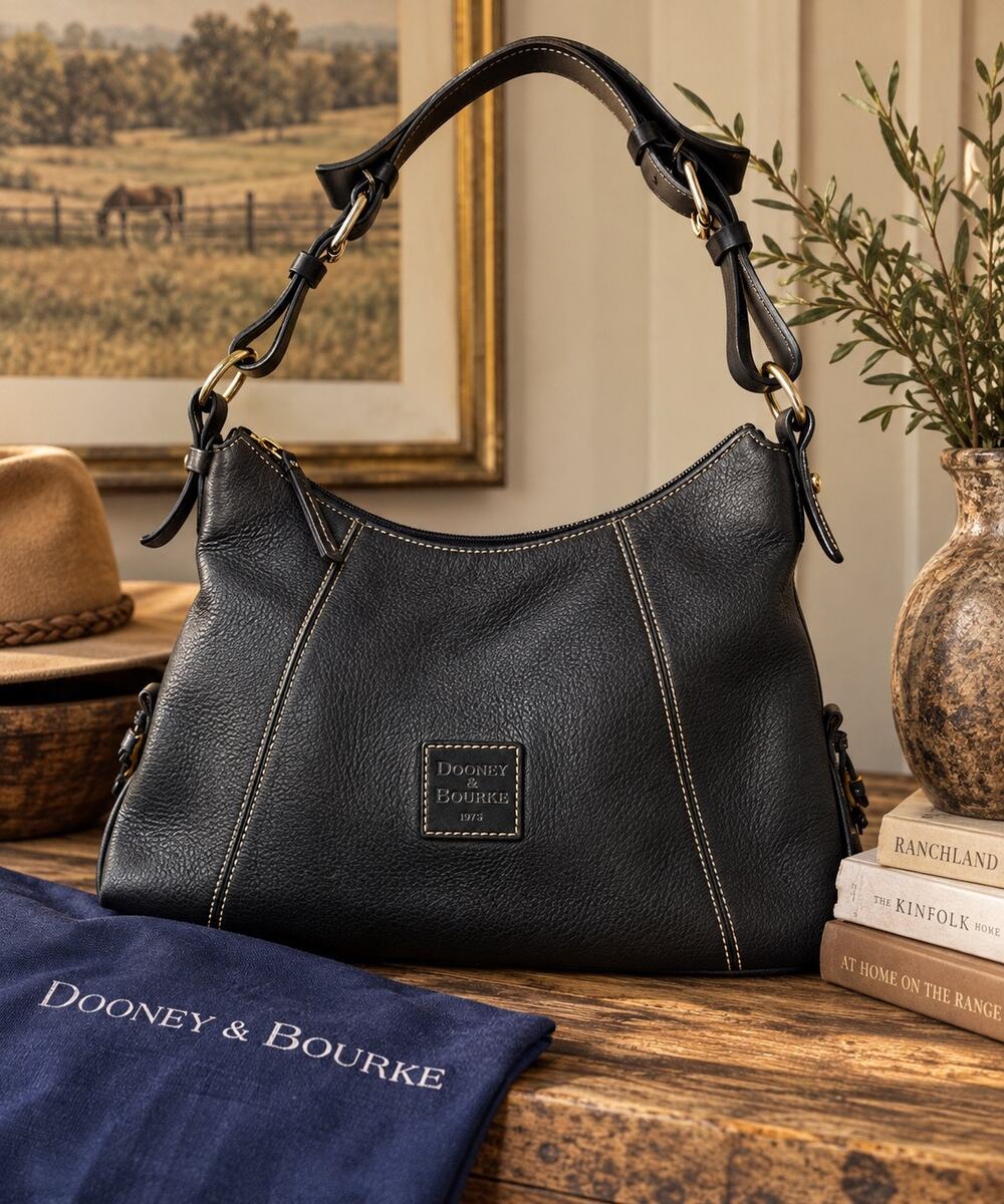Vintage Y2K Dooney & Bourke Black Pebbled Leather Hobo Shoulder Bag Dust Bag
